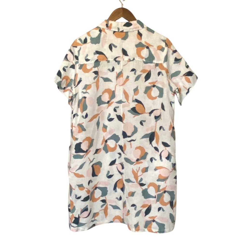 Rachel Zoe Women Linen Shirt Dress Size L Abstract Floral Coastal Resort Pockets - Picture 7 of 14